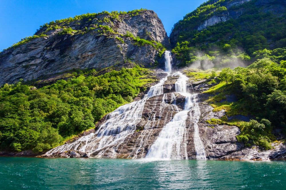 Fjord with falls on the mountains