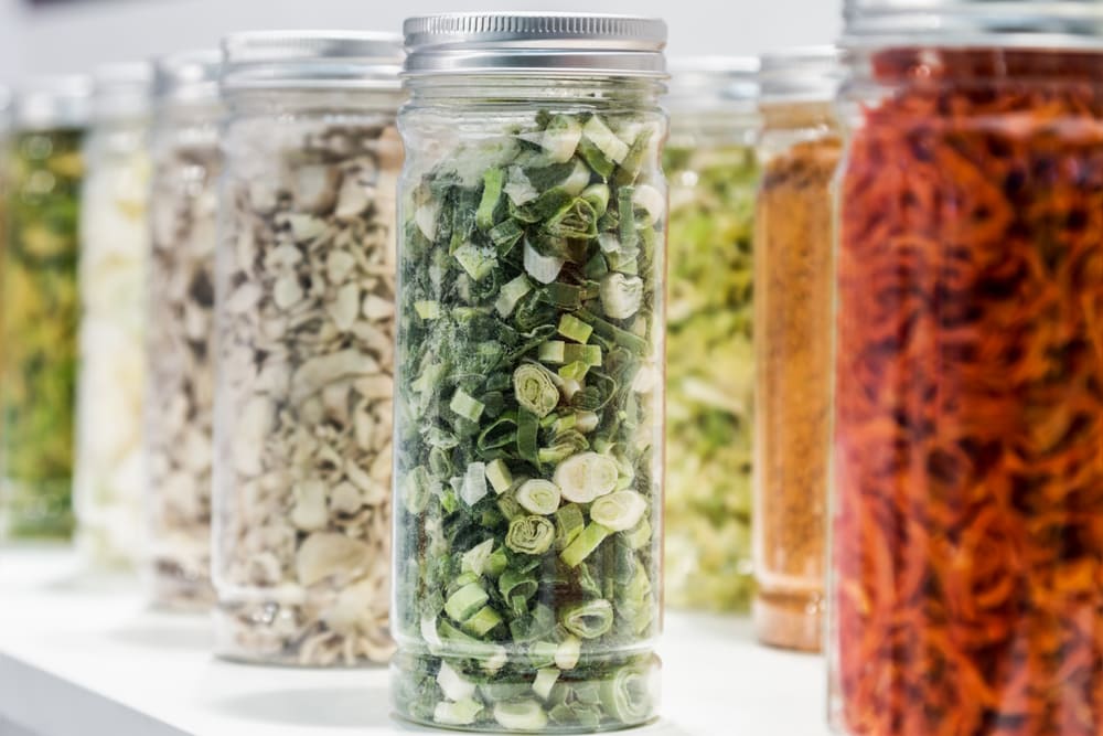freeze-dried vegetables on a glass jar