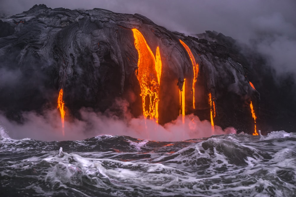 image of lava flowing in Kamokuna Ocean Entry