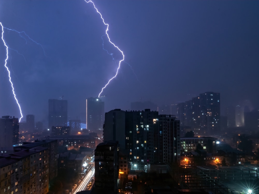 a lightning strike over the city