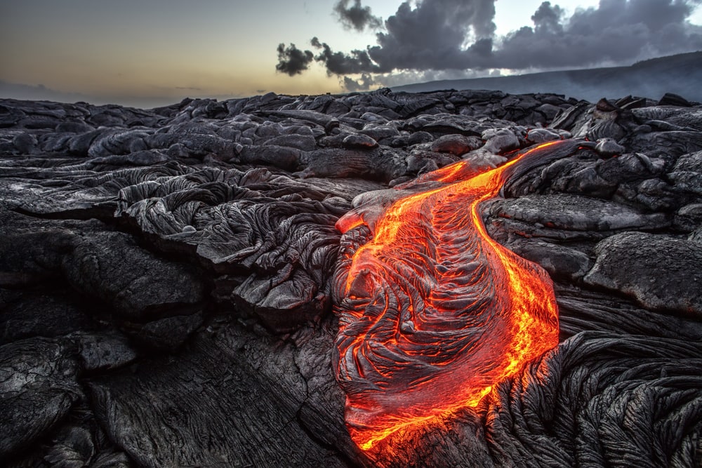 Lava flowing down a volcano
