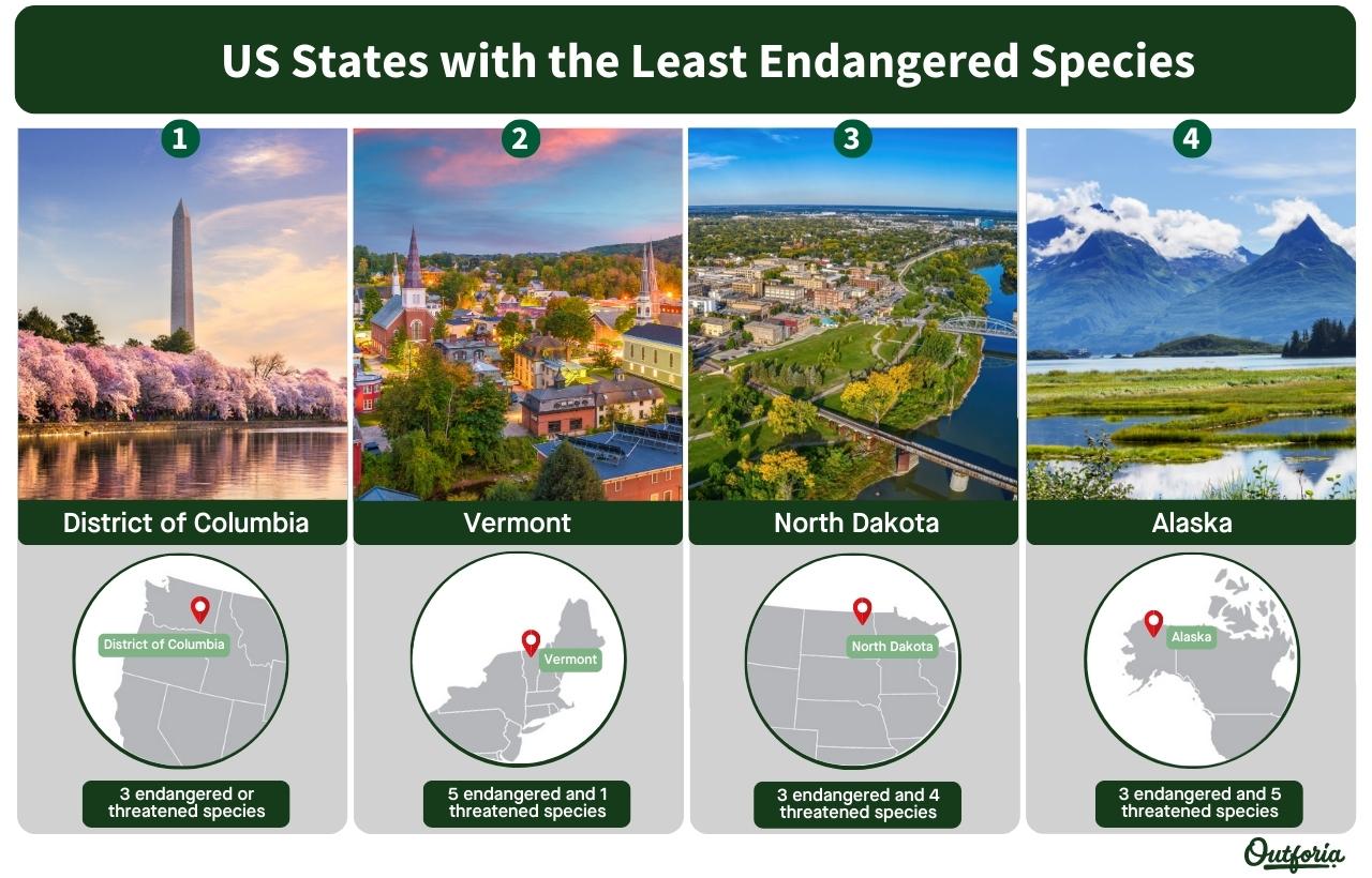 chart about the top US states with least endangered species