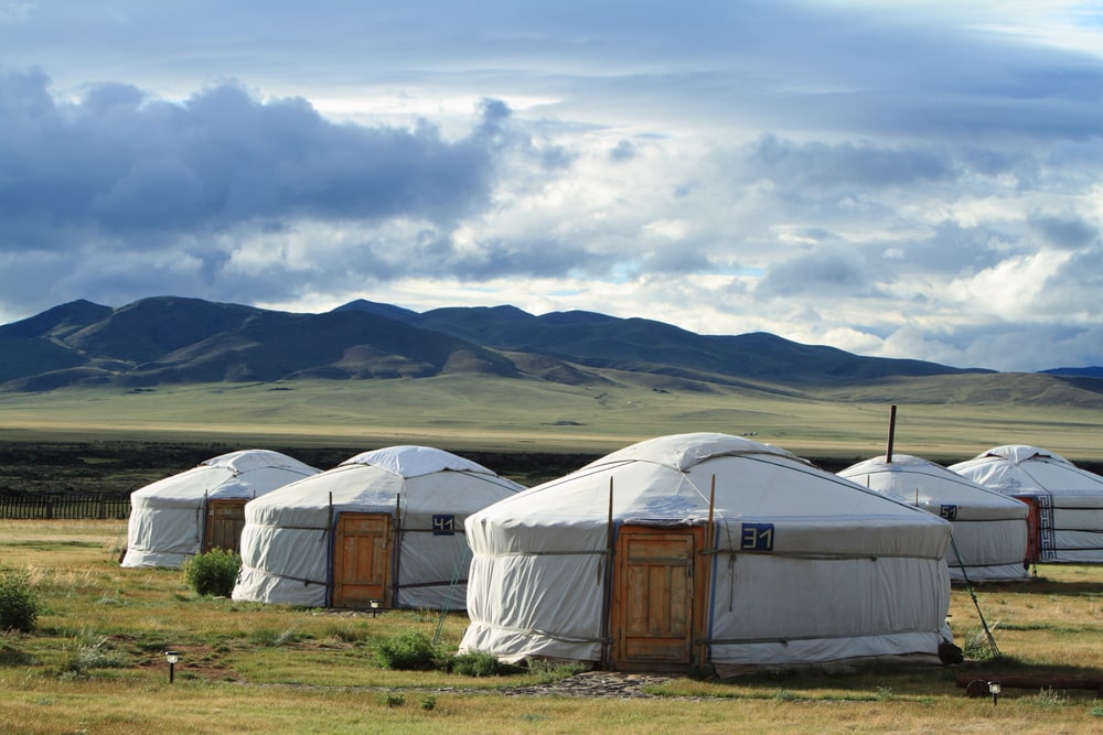 yurts in a village in Mongolia
