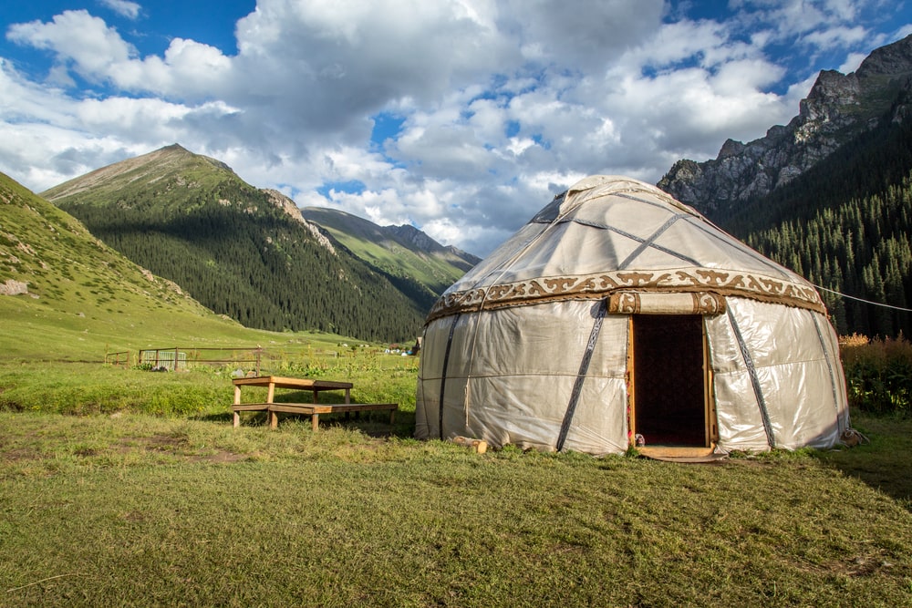 a traditional yurt in mountainside in  Kyrgyzstan