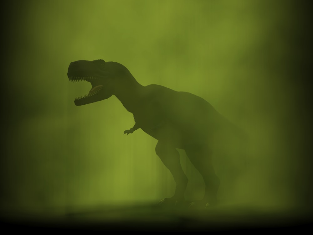 Tyrannosaurus rex popping out of the green smoke