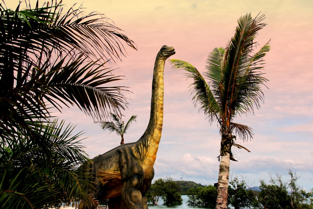 Sauropods in the middle of coconut trees