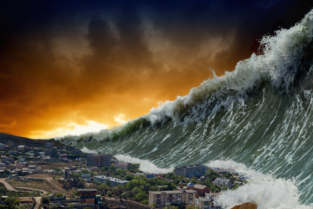 Huge tsunami approaching the city