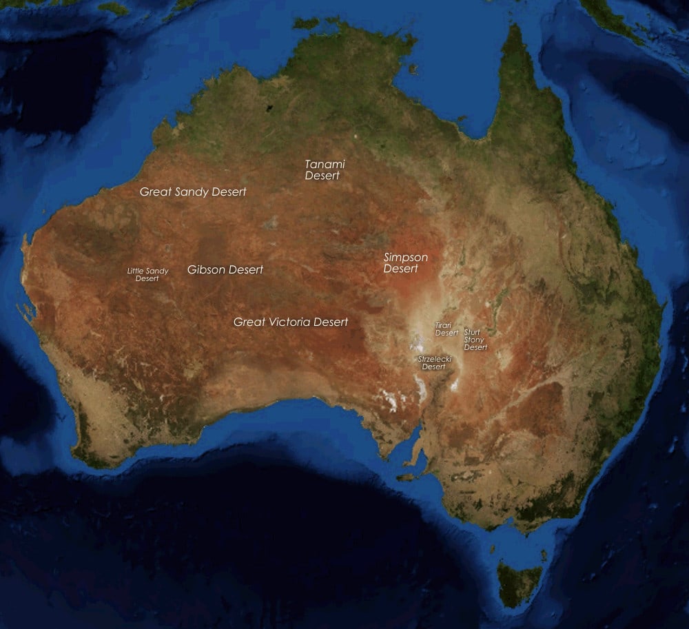 view of the Australian deserts on a map