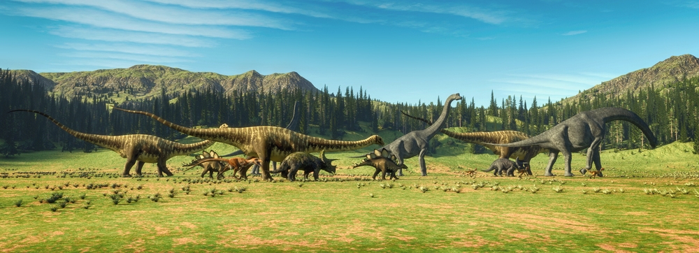 Illustration of the dinosaurs in the field