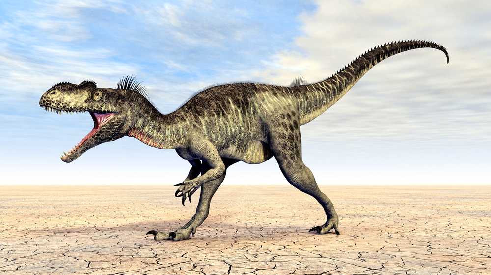 Digital illustration of Megalosaurus in the desert 