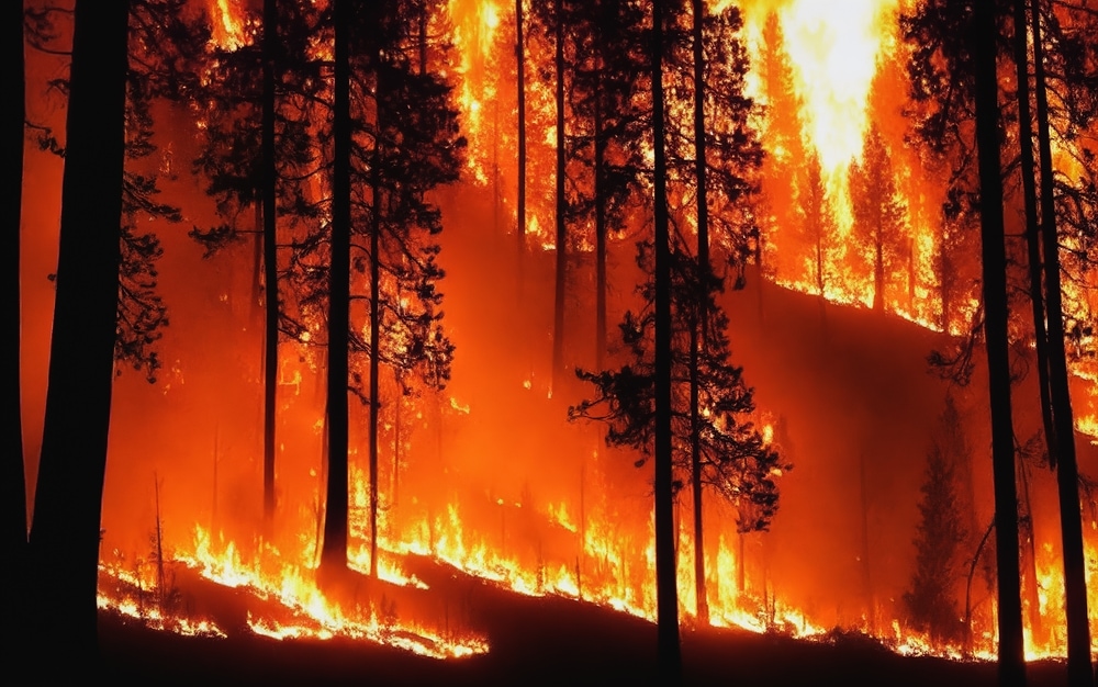 a wildfire burning down a forest