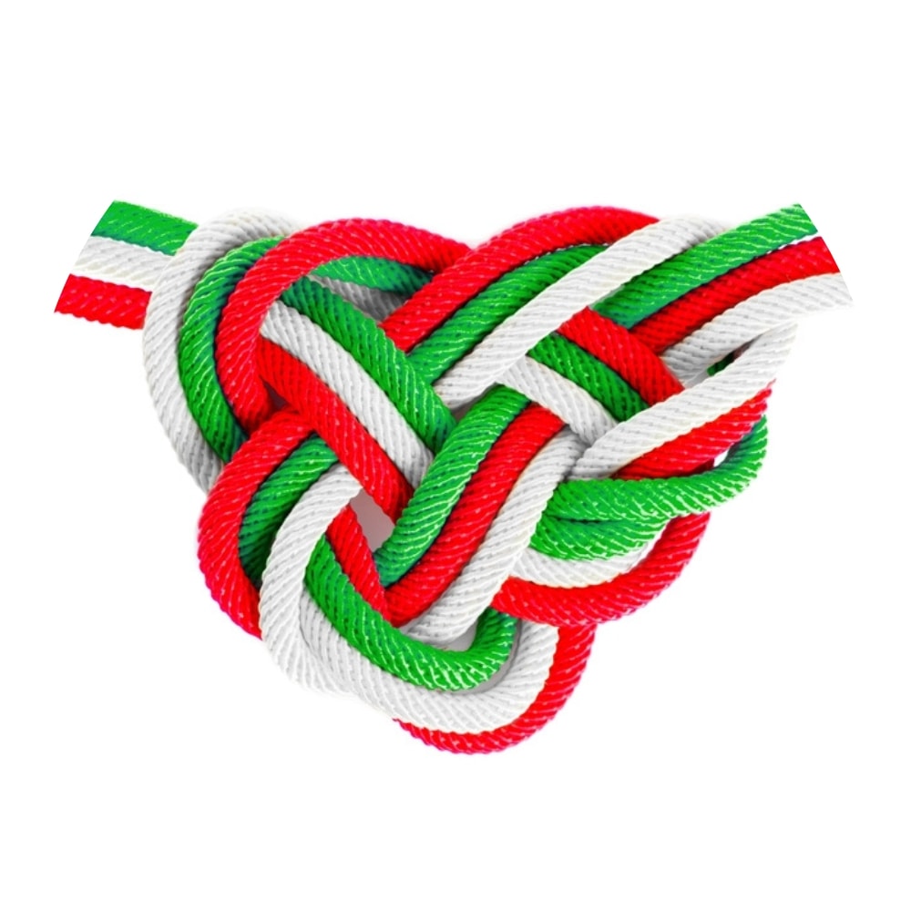 white, green, and red in a Celtic braid knot