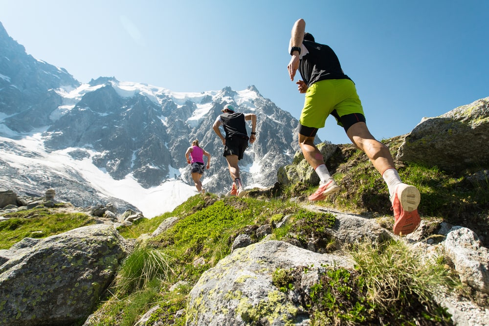 Running on the trail in the Alps