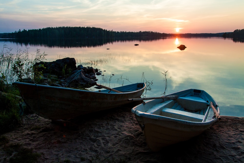 Two boats in the marsh of Finland