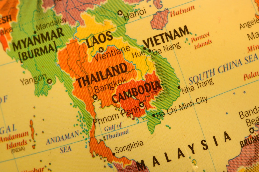Laos, Vietnam, and Cambodia on the map
