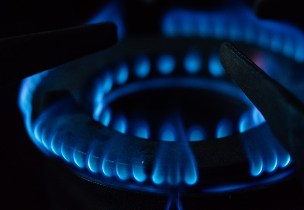 Blue fire ignite on the stove