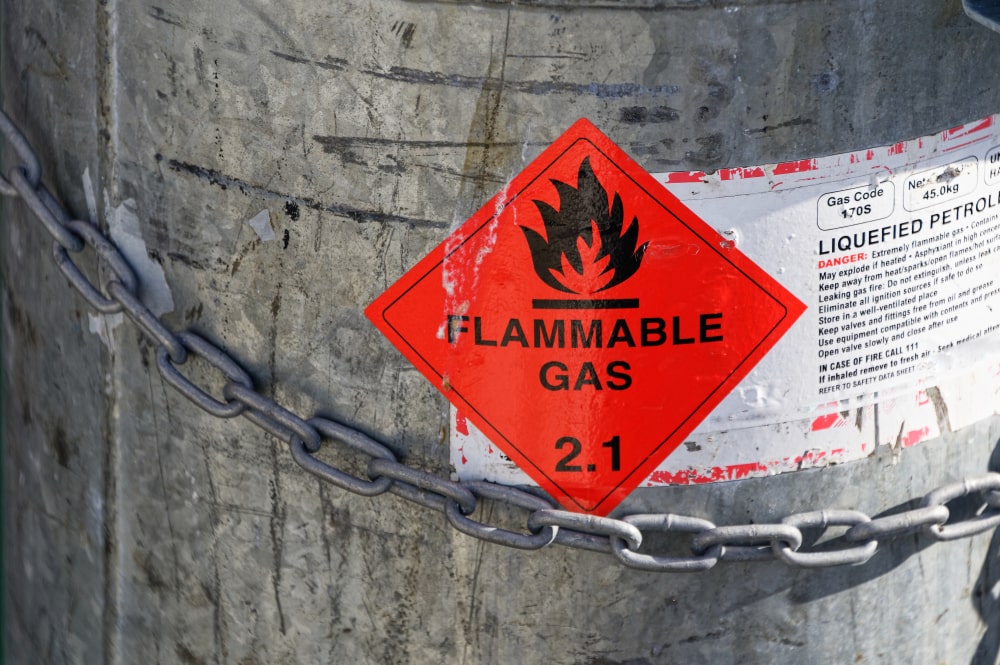 Flammable gas with chains around it
