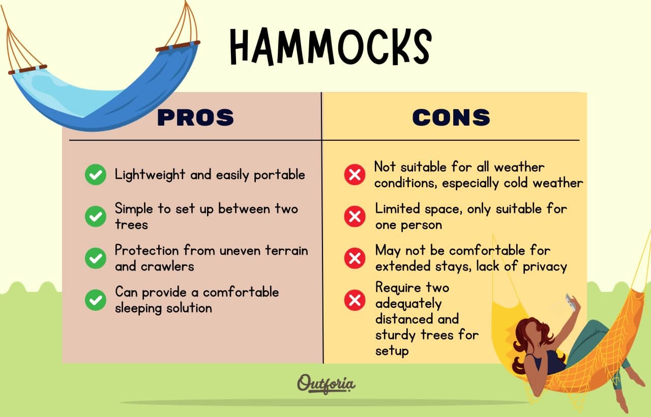 chart of pros and cons of a hammock