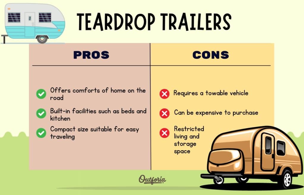chart of the pros and cons of a teardrop trailer