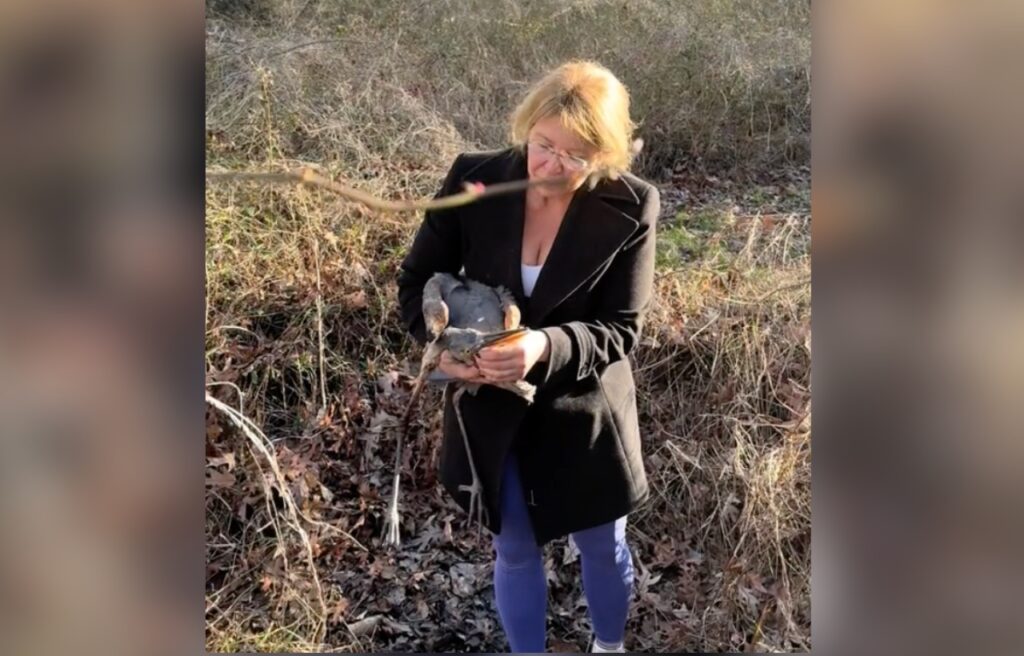 Karenlynn holding the rescued heron